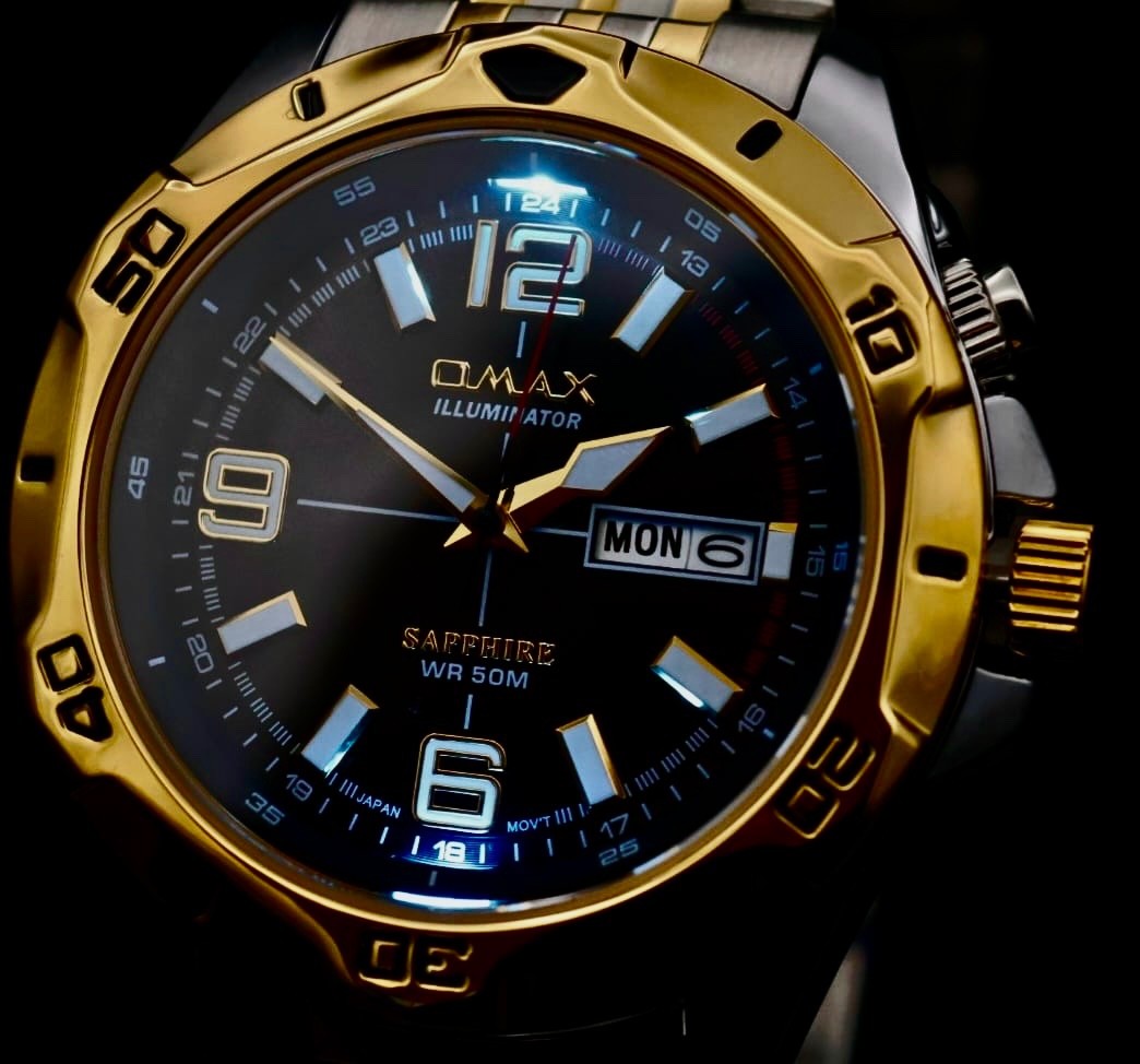 Omax Sapphire ILLUMINATOR   Herren Armband Uhr IP Veredelt Bicolor NEU mit Box0