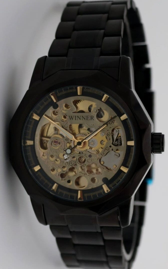 WINNER Herren Uhr Automatik Armbanduhr Schwarz Farben Keramik Look 42mm0