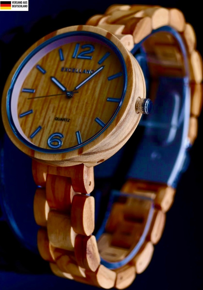 Excellanc Damen Frauen Holz Armband Uhr Braun Farben Damenuhr Olivenholz 010