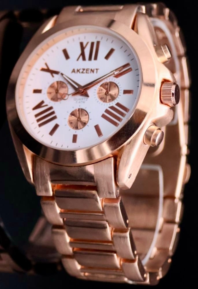 Akzent Damen Frauen Armband Uhr Wies Roségold Farben Damenuhr Chrono-Look NEU1