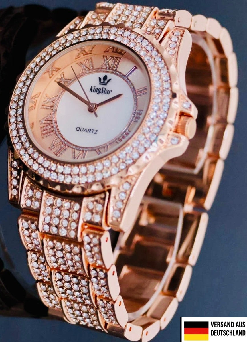 Kingstar Damen Armband Frauen Uhr Rosegold Farben Perlmutt Design Strass0