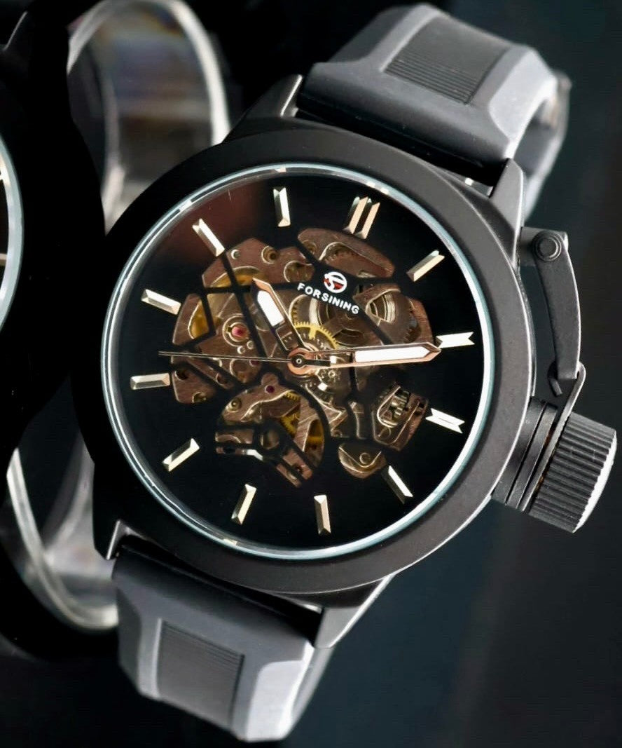 FORSINING - AUTOMATIK - UHR - HERREN - SILIKON - SCHWARZ - 46MM - NEU1