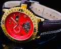 Edle Herren Uhr Automatik Armbanduhr Rot Braun Farben Minoir Herrenuhr Lederband0