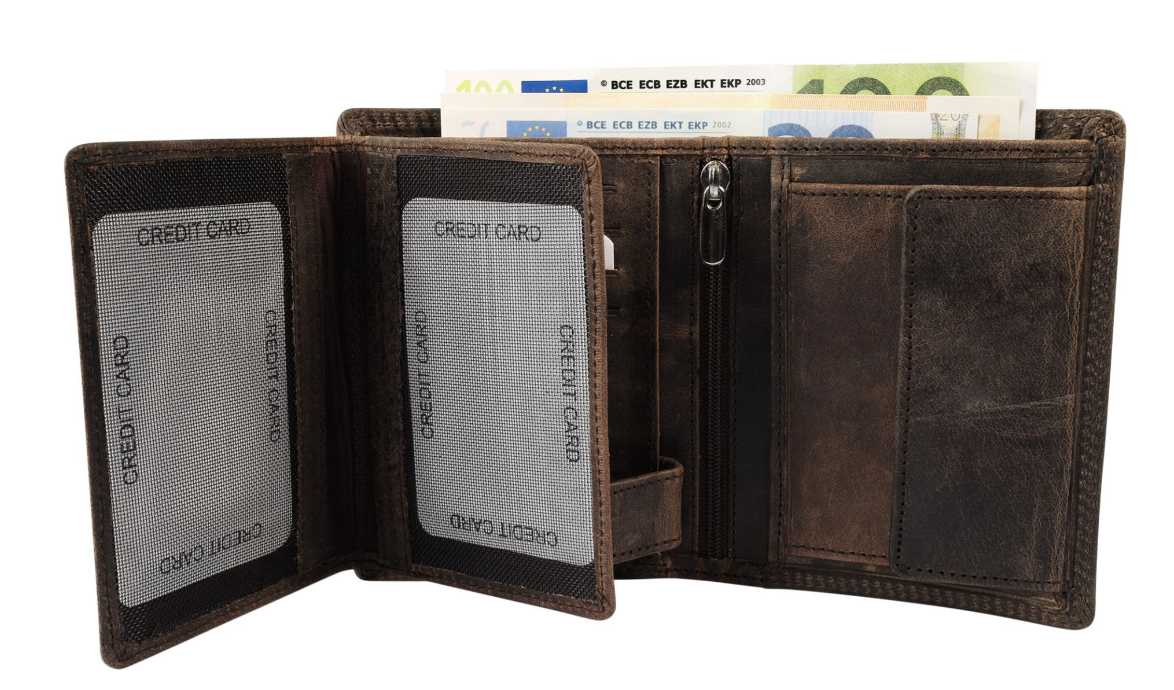 Akzent Basic Leder Geldbörse RFID Schutz Portemonnaie Braun Totenkopf Motiv 52