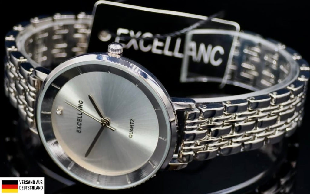 Schicke Excellanc Damen Armband Uhr Silber Farben Damenuhr Mineralglas Strass 80