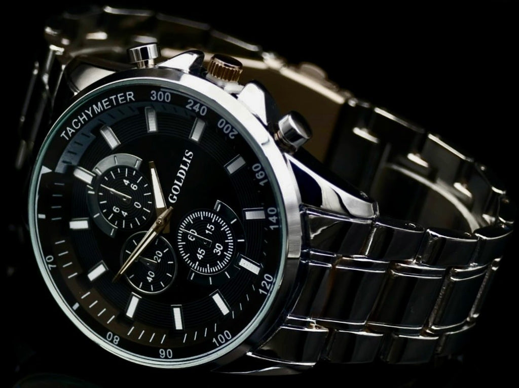 XL Herren Armband Männer Uhr  Schwarz Silber Farben Chrono Look Quarz *NEU * 781