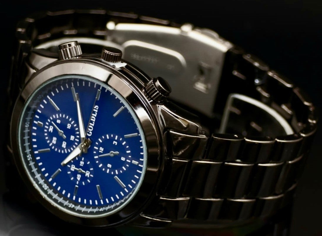 Edle Herren Armband Männer Uhr Schwarz Blau Farben Chrono Look im Keramik Look1