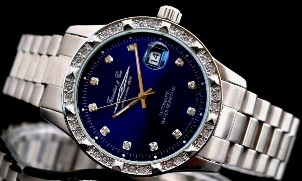 Forestier & Cie Automatik Herren Armband Uhr Automatikuhr Herrenuhr Datum Blau0