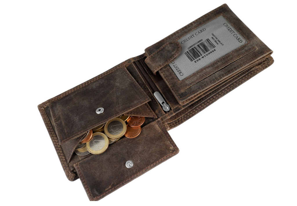 Akzent Leder Geldbörse Echtleder Portemonnaie Geldbeutel 9 X 12 CM Braun RFID3