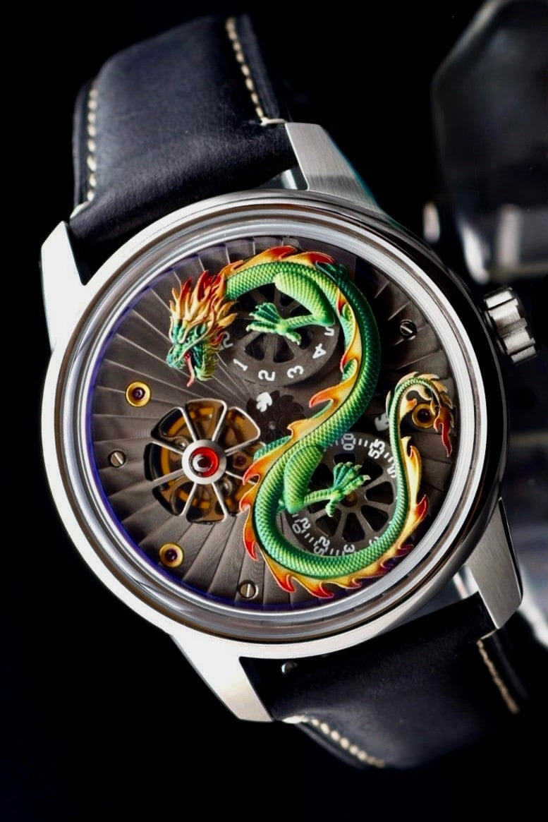 OBLVLO JM-Dragon Design Automatik Herren Uhr 42mm Skeleton Edelstahl Saphirglas0