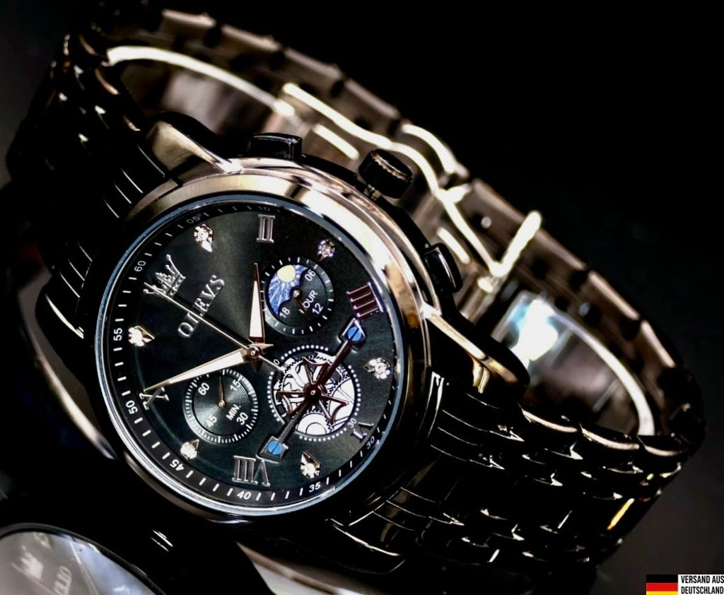 Herren Männer Armband Uhr Chronograph Stoppuhr Datum Schwarz  NEU0