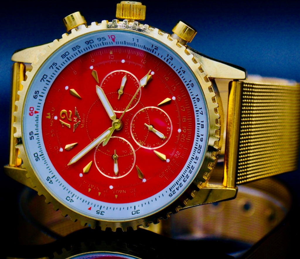 Edle Minoir Herren Männer Uhr Automatikuhr Armbanduhr Rot Gold Farben Herrenuhr1