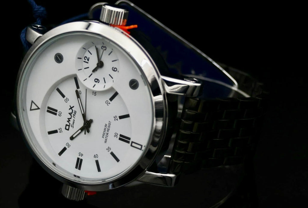 XXL Omax Monster Watch Herren Armband Uhr Blau Silber Farben Dual Timer NEU *1