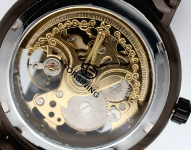 Sportliche Herren Männer Automatik Uhr Blau Gold Farben mit Lederarmband NEU3