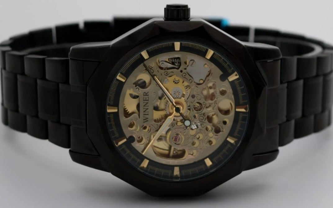 WINNER Herren Uhr Automatik Armbanduhr Schwarz Farben Keramik Look 42mm1