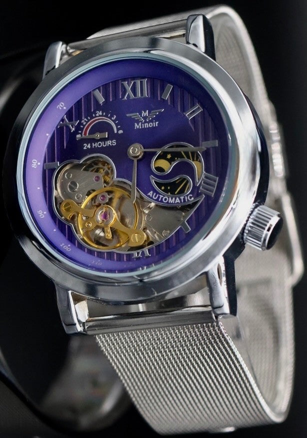 Edle Herren Männer Uhr Automatik Armbanduhr Minoir Herrenuhr Silber Farben0