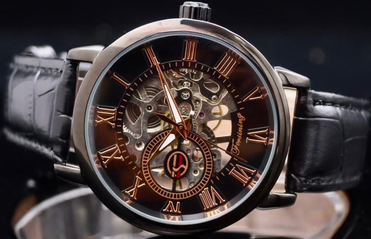 FORSINING - MECHANISCH - HANDAUFZUG - HERREN - UHR - SKELETTUHR - LEDER - 42MM -1