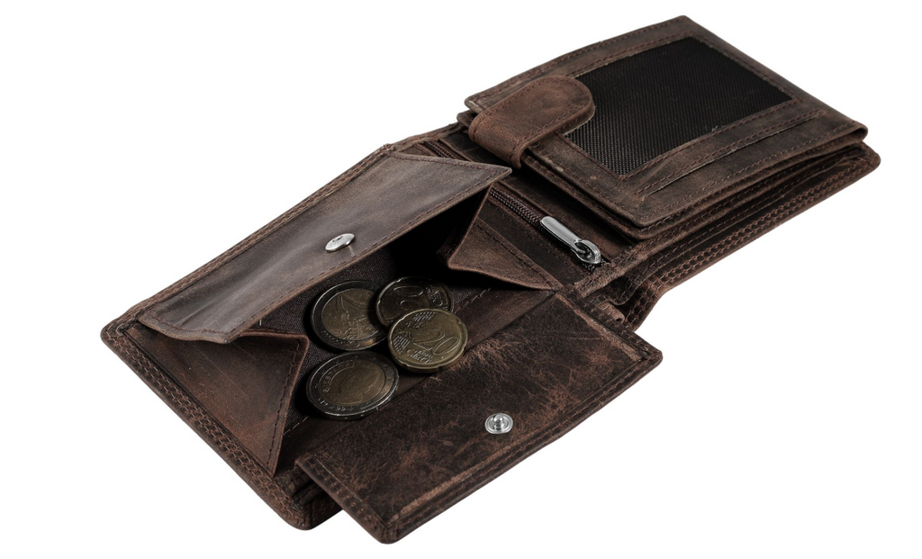 Akzent Leder Geldbörse RFID Schutz Echtleder Portemonnaie Geldbeutel Truck Braun2