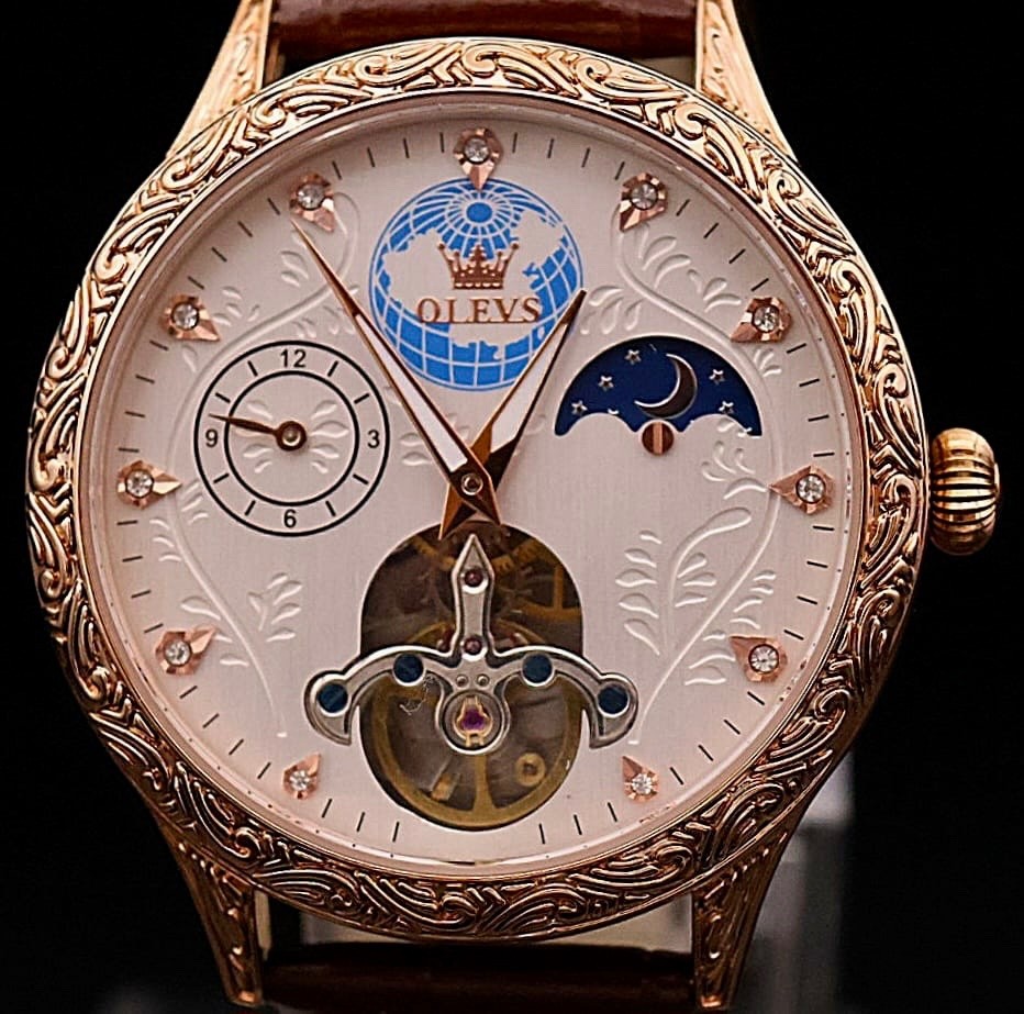 OLEVS Unisex Herren Damen Uhr Automatikuhr Weiß Rosé Braun Farben - offene Unruh2