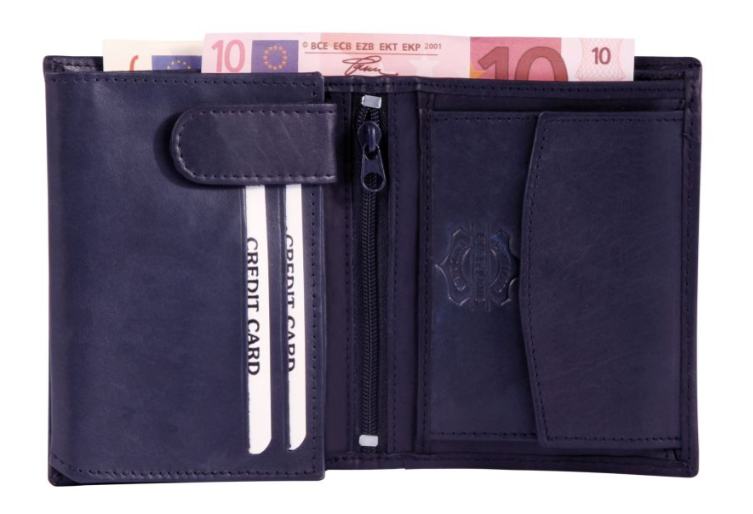 Excellanc Unisex Leder Portemonnaie Geldbeutel Echtleder Dunkelblau Portmonee 32