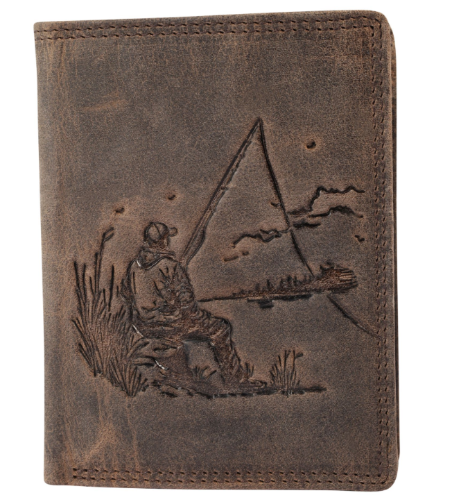 Akzent Leder Geldbörse RFID Schutz Echtleder Portemonnaie Angler Motiv Braun 20