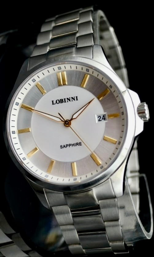 Lobinni Herren Männer Uhr  Silber Farben Datum 24 Stundenanzeige NEU0