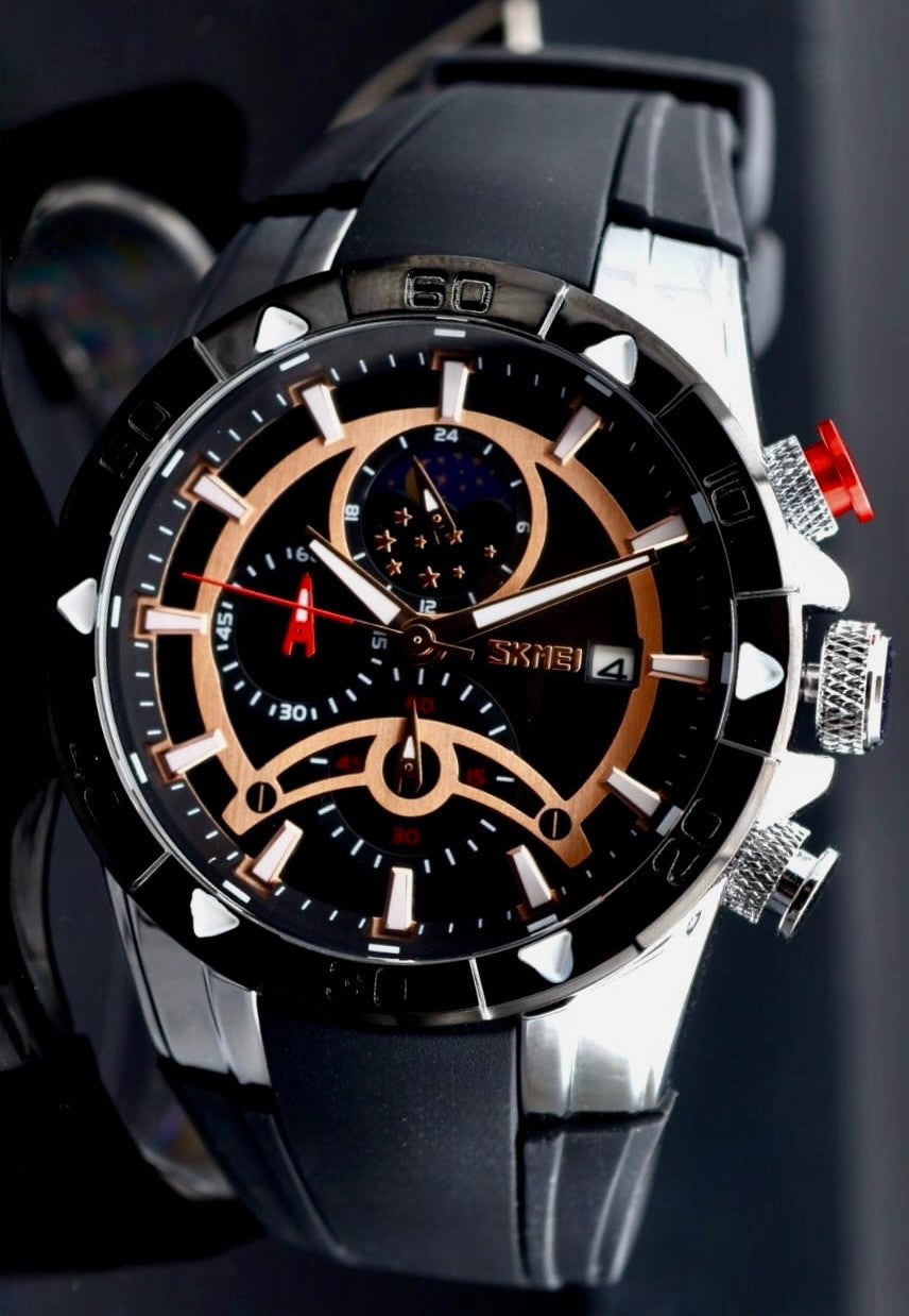 SKM - HERRENUHR - CHRONOGRAPH - DATUM - TAG/NACHT ANZEIGE - SCHWARZ - 48MM - NEU1