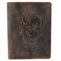 Akzent Basic Leder Geldbörse RFID Schutz Portemonnaie Braun Totenkopf Motiv 30