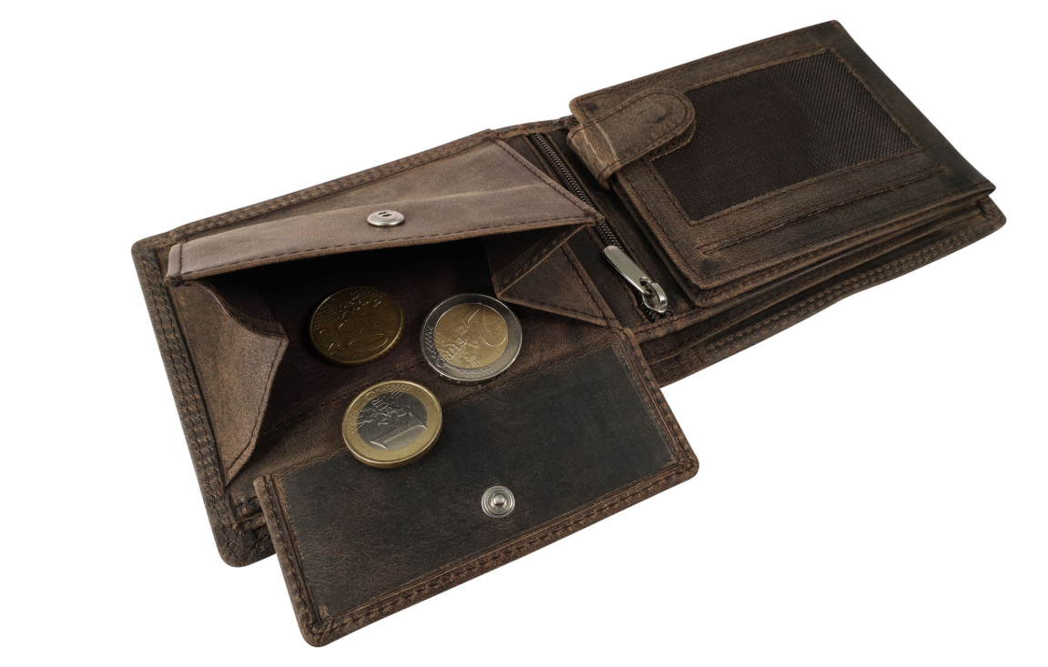 Akzent Leder Geldbörse RFID Echtleder Portemonnaie Geldbeutel Angler Braun 43