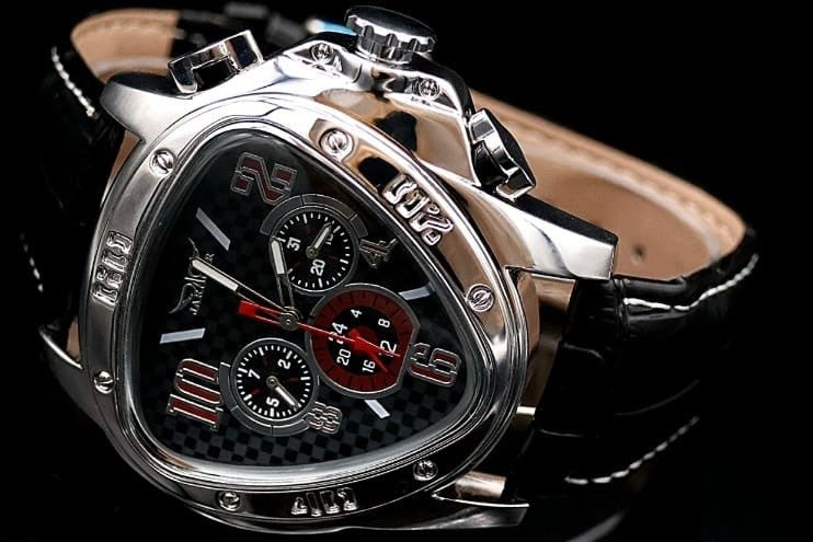 JARAGAR Automatik Herren Uhr Chronograph Edelstahl Schwarz Rot Sport Design Top0