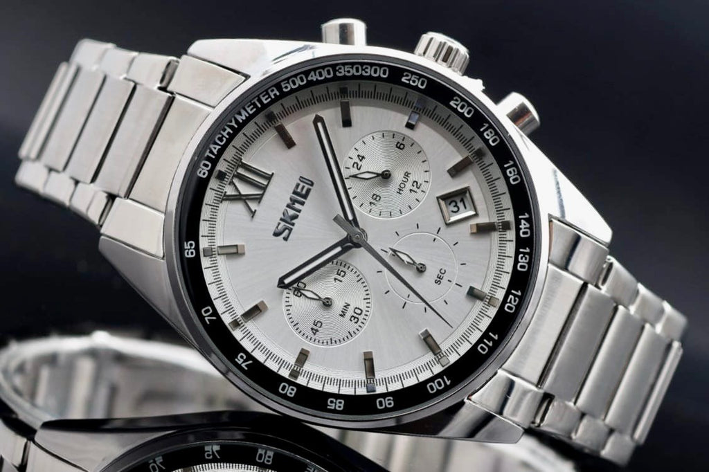 SKM - HERREN - UHR - CHRONOGRAPH - DATUMSANZEIGE - EDELSTAHL - 42MM - NEU0