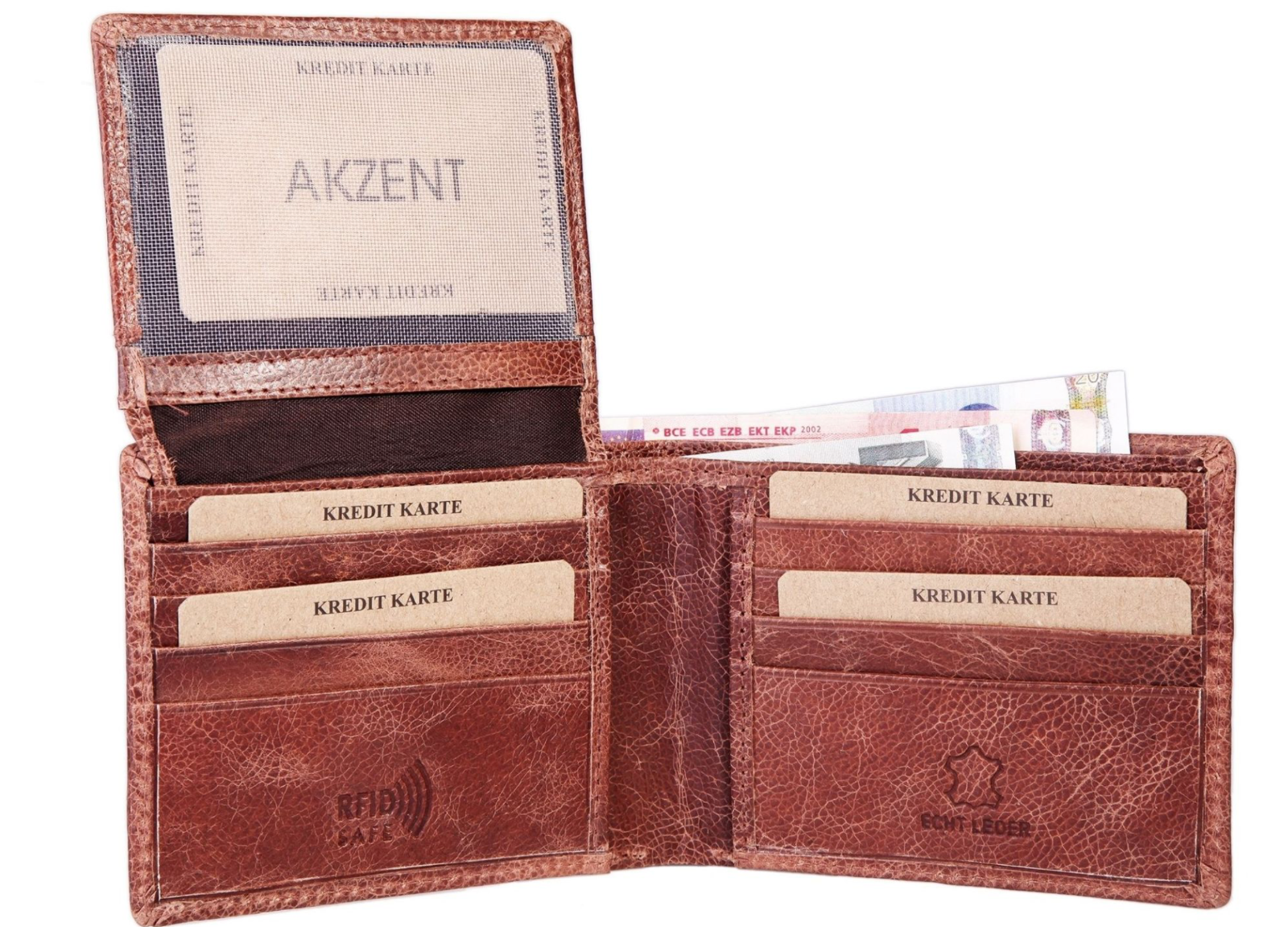 Akzent Leder Geldbörse RFID Echtleder Portemonnaie Geldbeutel Querformat Traktor1