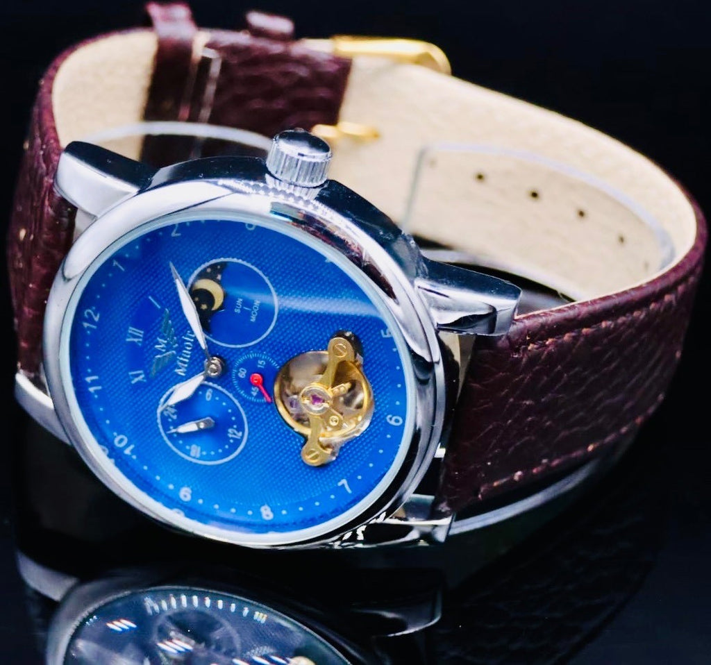 Edle Minoir Firmi Herren MännerUhr Automatikuhr mit offener Unruh und Glasboden1