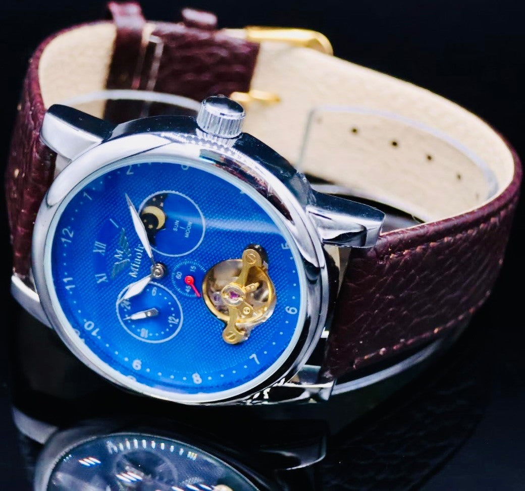 Edle Minoir Firmi Herren MännerUhr Automatikuhr mit offener Unruh und Glasboden1