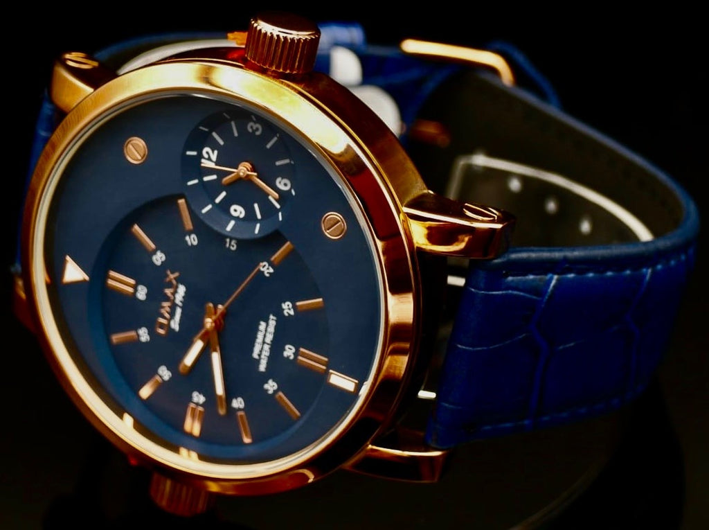 XXL OMAX  Monster Watch Herren Armband Uhr Blau Rose Gold Farben Dual  Timer NEU1