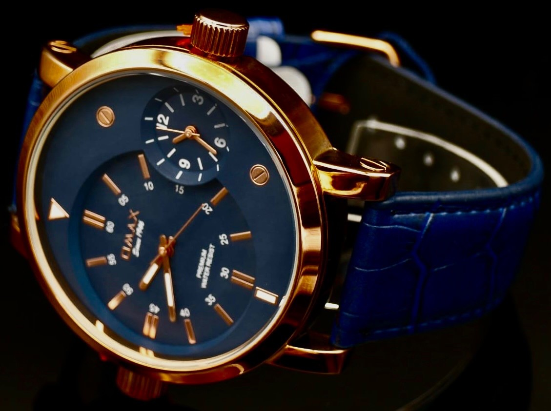 XXL OMAX  Monster Watch Herren Armband Uhr Blau Rose Gold Farben Dual  Timer NEU1