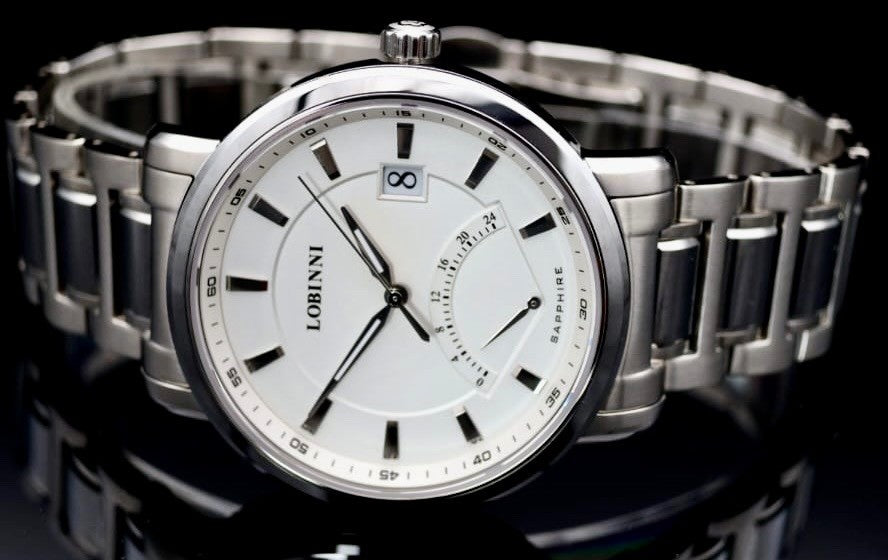 Lobinni Herren Männer Automatik Uhr Silber Farben Datum 24 Stundenanzeige NEU2