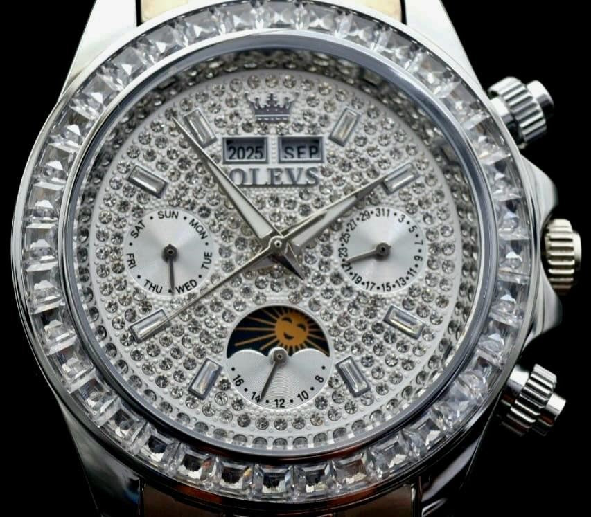 OLEVS Herren Automatik Uhr Herrenuhr Edelstahl Band Silberfarben Neu + Kalender2