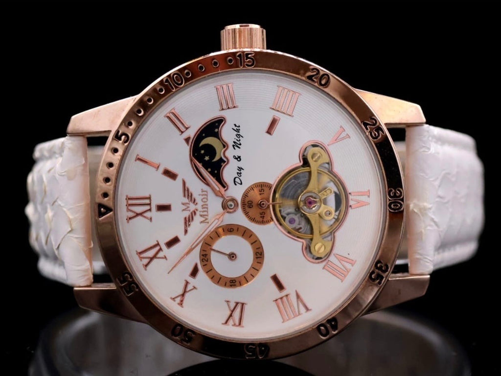 Herren Männer Uhr Automatik Armbanduhr Minoir Herrenuhr mit Lederband  B-WARE1