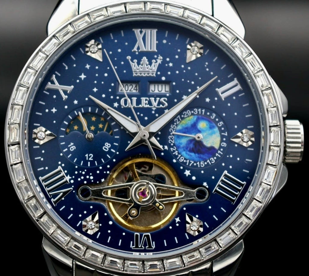 OLEVS Automatik Herren Männer Uhr Herrenuhr Blau Silber Farben Weltraum Optik2