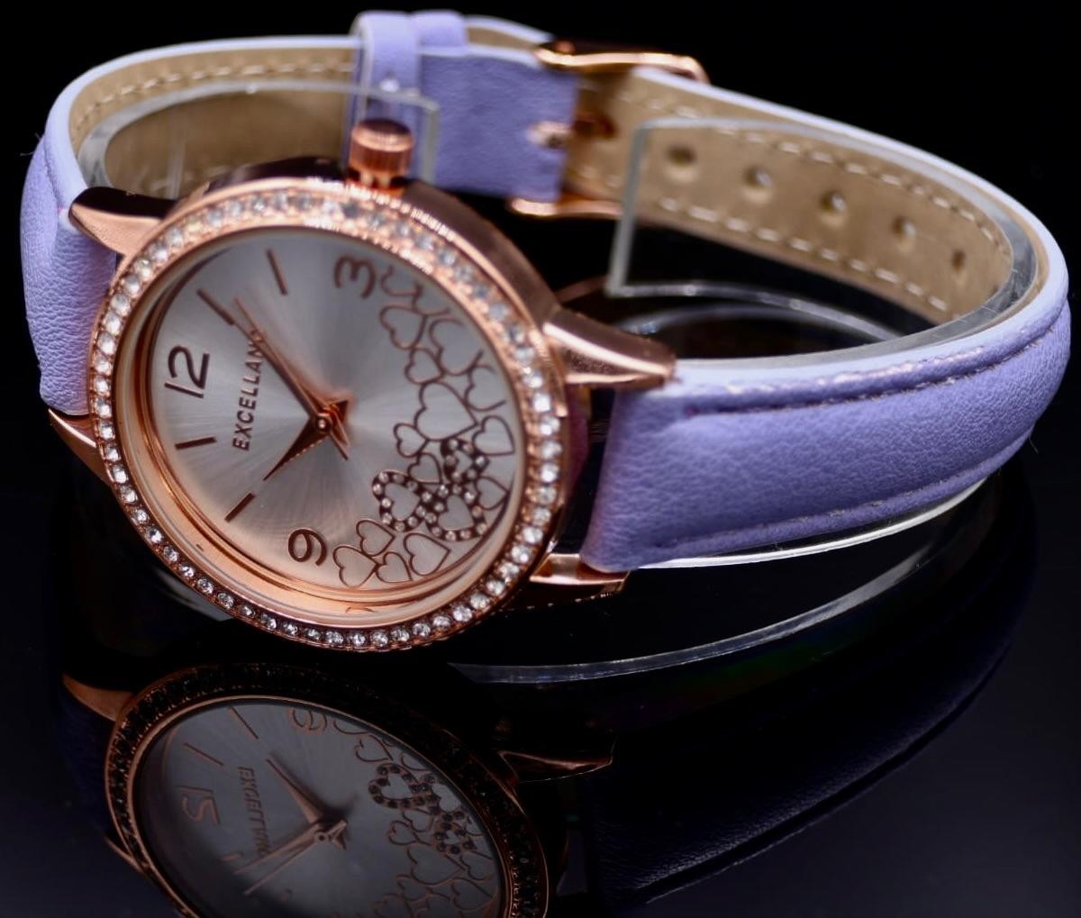 Excellanc Frauen Damen Armband Uhr Rosé Flieder Farben Damenuhr Strassbesatz1