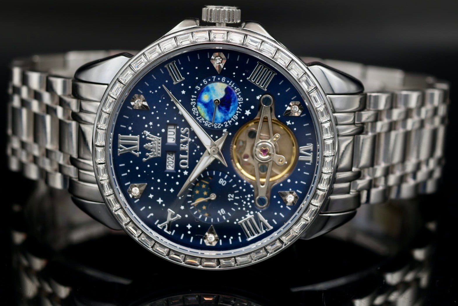 OLEVS Automatik Herren Männer Uhr Herrenuhr Blau Silber Farben Weltraum Optik3