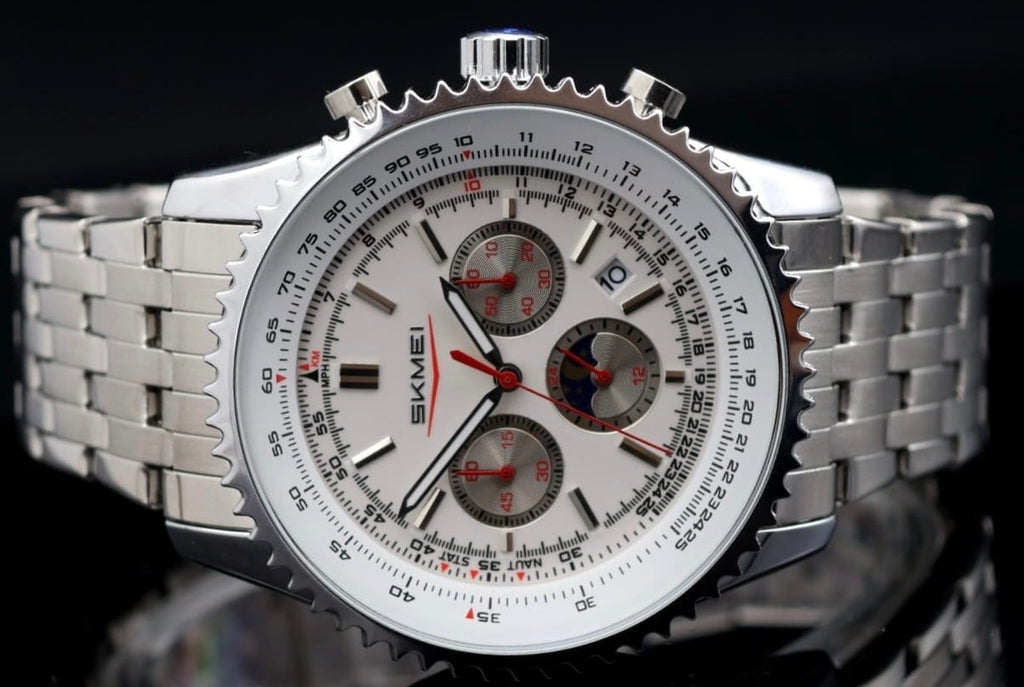 HERRENUHR - SKM - CHRONOGRAPH -  STOPPUHR - 44MM - DATUM - EDELSTAHL - NEU1