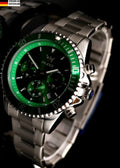 Herren Männer Armband Uhr Chronograph Stoppuhr Datum Grün Silber Farben NEU **0