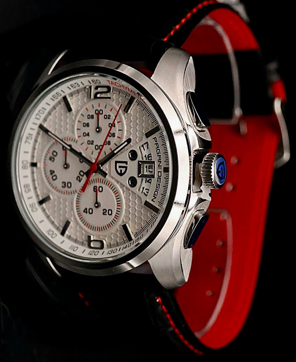 Sportliche PAGANI Herren Männer Armband Uhr Multifuktion Schwarz Rot Farben0