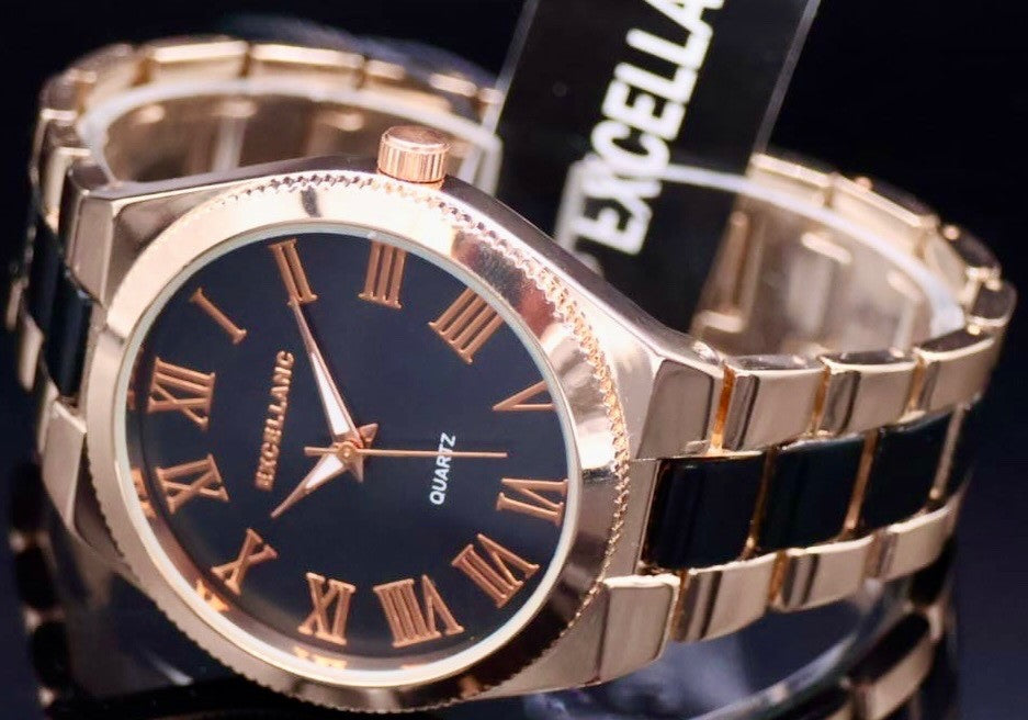 Excellanc  Damen  Armband Uhr Schwarz Rosé  Farben Damenuhr Armbanduhr1