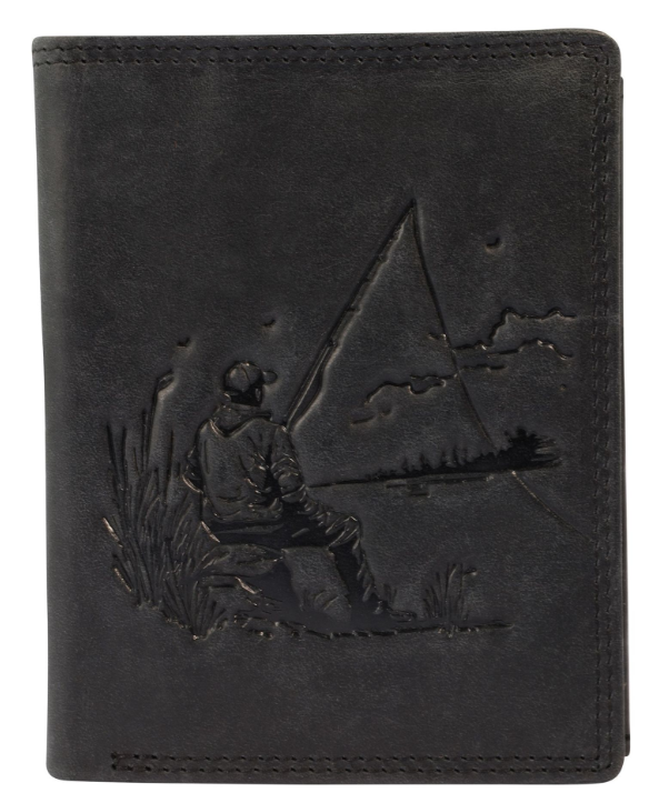 Akzent Leder Geldbörse RFID Schutz Echtleder Portemonnaie Angler Motiv Schwarz0