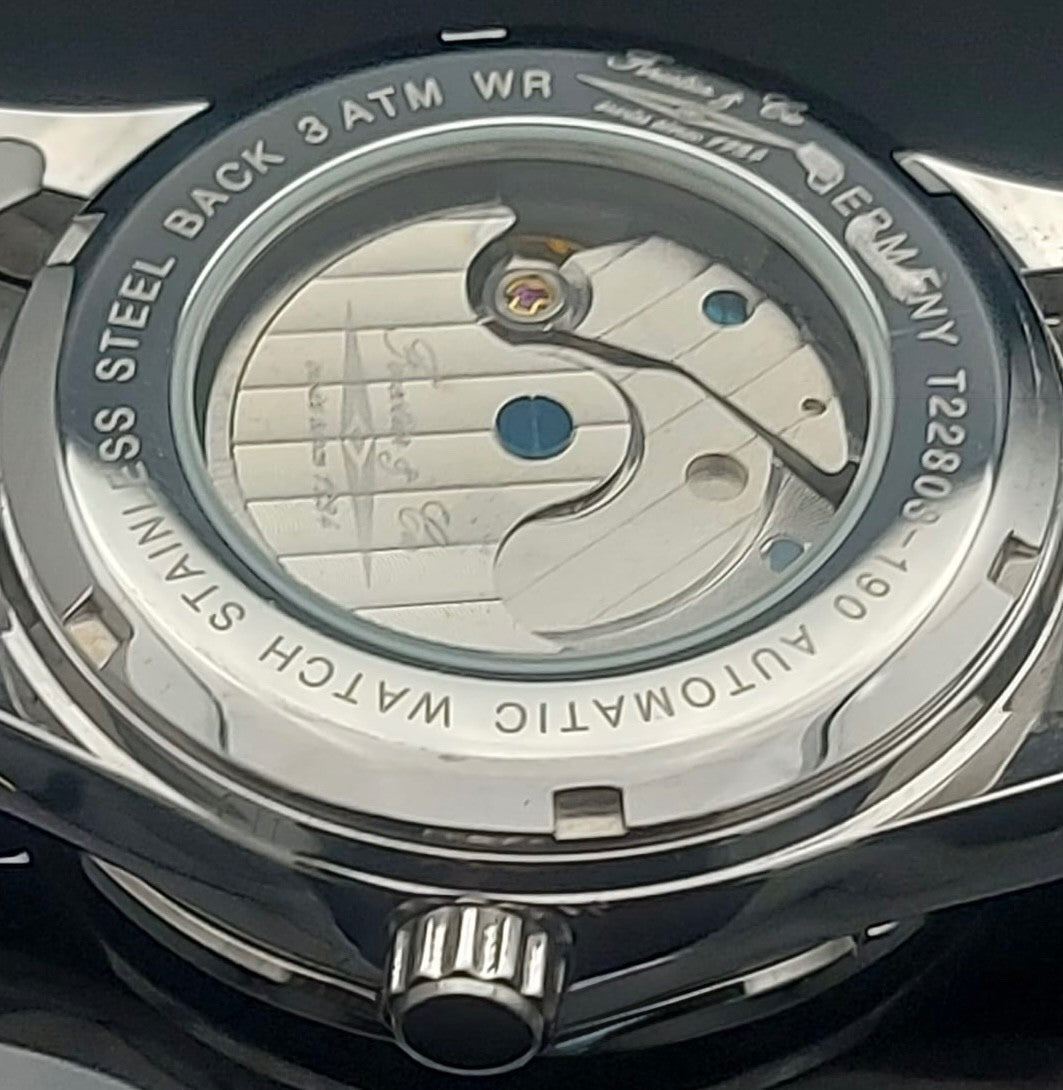 J.Dumand - Herren - Automatik - Uhr - Silber Farben - Datum - 44mm - Sichtboden2