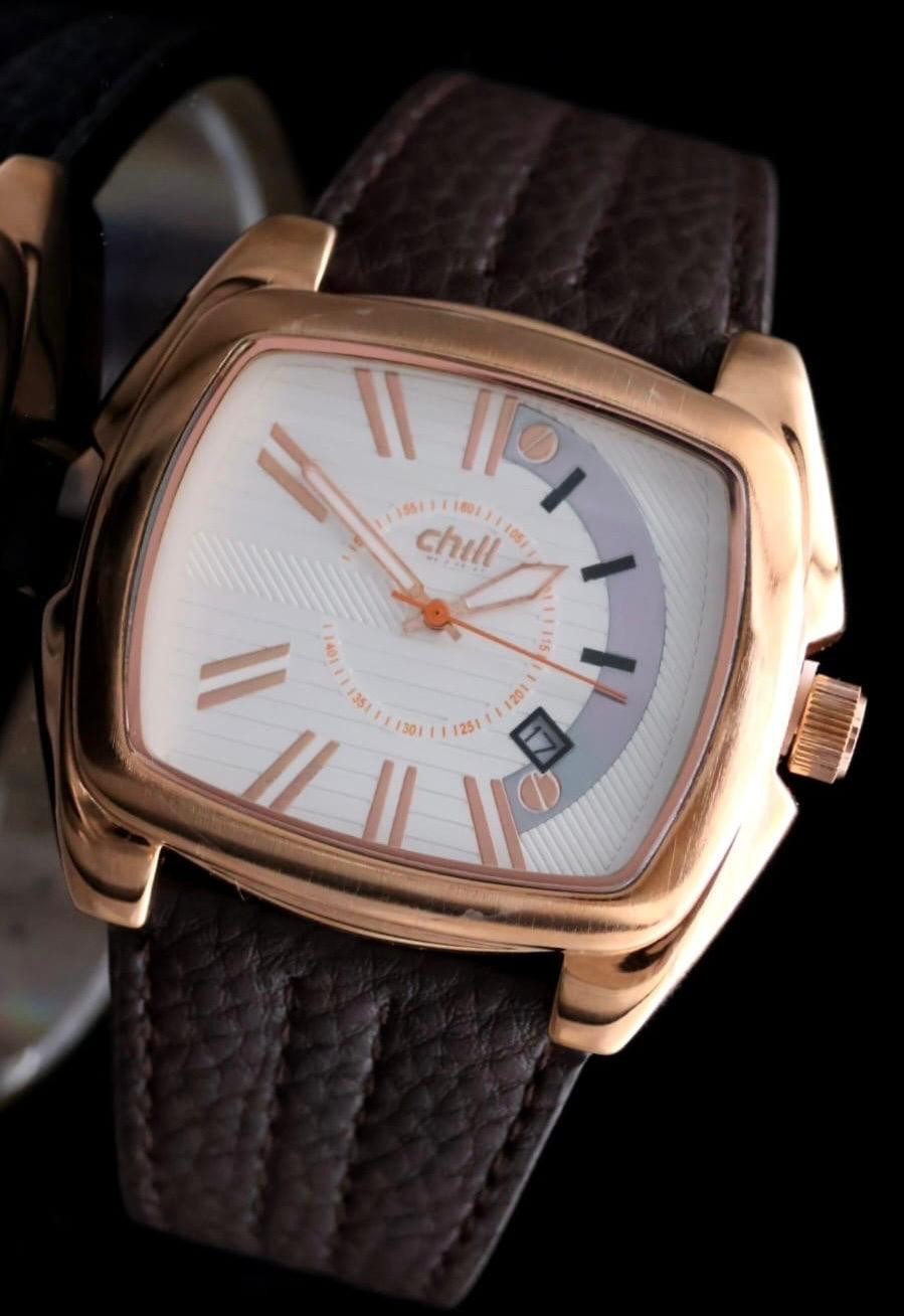 Chill Herren Männer Armband Uhr Weiß Rosé Farben Herrenuhr Datum Textilleder Neu0