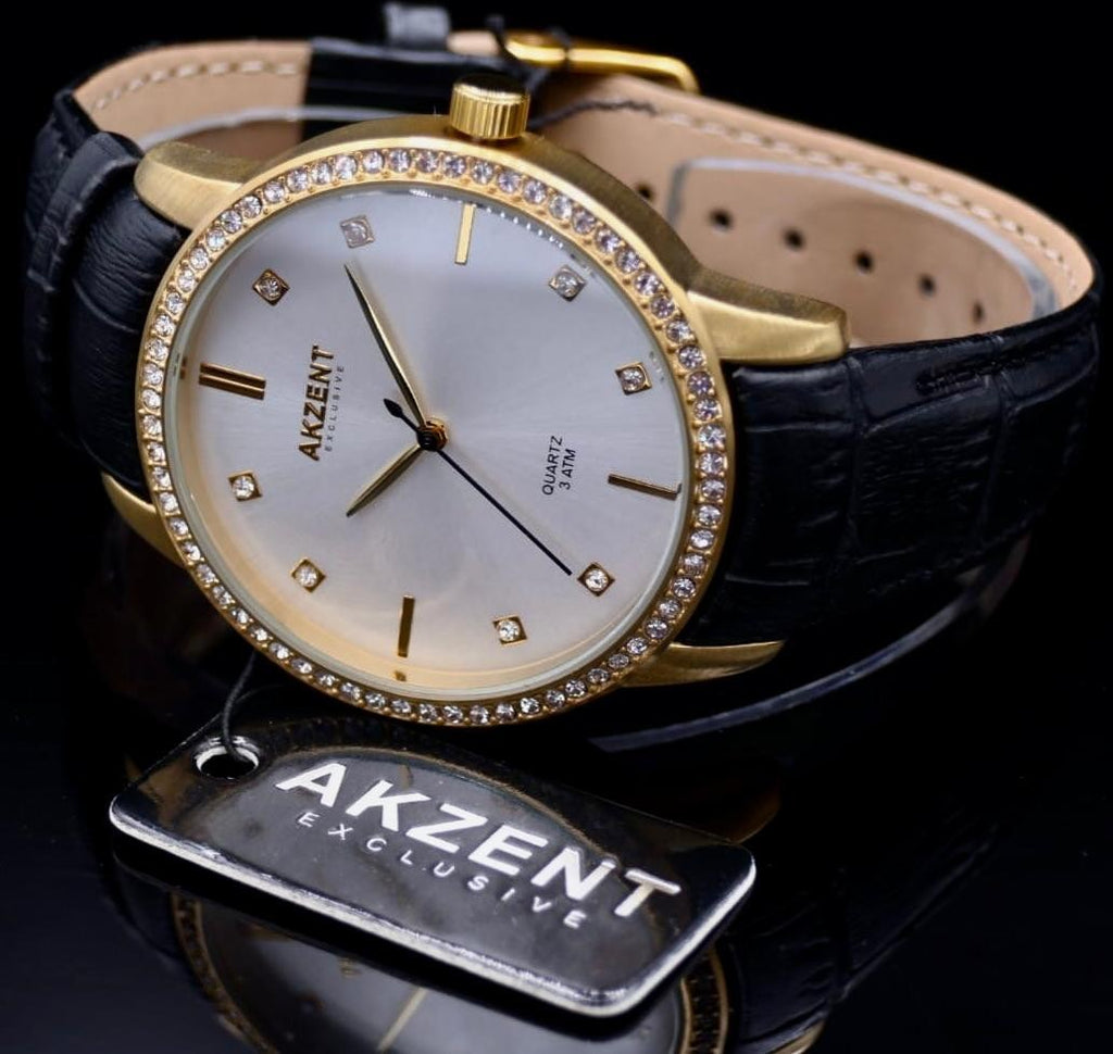 Akzent Exclusive Damen Frauen Armband Uhr Weis Schwarz Farben Damenuhr Strass0